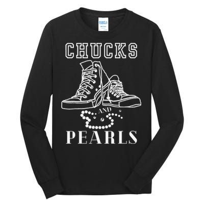 Chucks And Pearls Cute Women Nurse Kamala 2024 Tall Long Sleeve T-Shirt