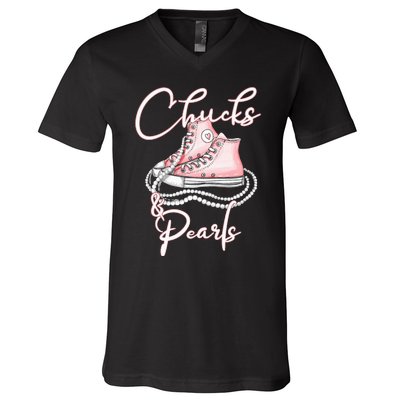 Chucks And Pearls V-Neck T-Shirt