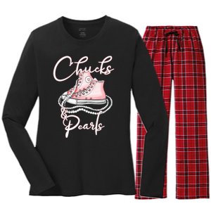 Chucks And Pearls Women's Long Sleeve Flannel Pajama Set 