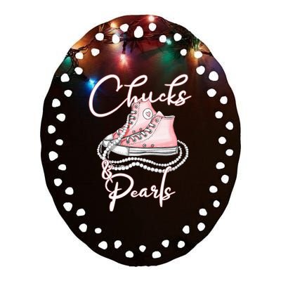 Chucks And Pearls Ceramic Oval Ornament