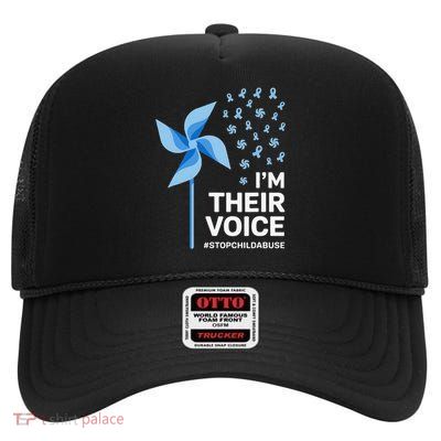 Child Abuse Prevention Awareness Im Their Voice Pinwheel High Crown Mesh Back Trucker Hat