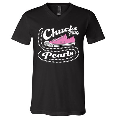 Chucks And Pearls Madam 2024 Women American V-Neck T-Shirt