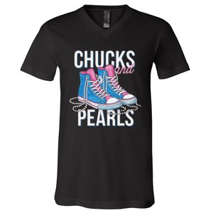 Chucks And Pearls Kamala Harris 2024 For President Election V-Neck T-Shirt