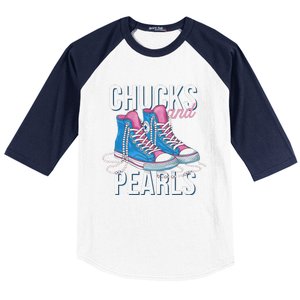 Chucks And Pearls Kamala Harris 2024 For President Election Baseball Sleeve Shirt