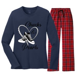 Chucks And Pearls 2024 IM With Her Kamala 2024 Gift Women's Long Sleeve Flannel Pajama Set 