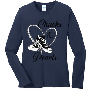 Chucks And Pearls 2024 IM With Her Kamala 2024 Gift Ladies Long Sleeve Shirt