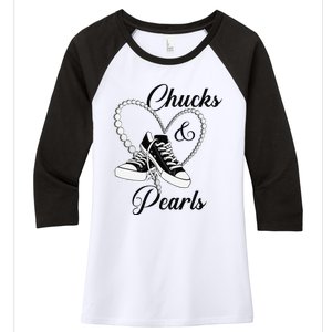 Chucks And Pearls 2024 IM With Her Kamala 2024 Gift Women's Tri-Blend 3/4-Sleeve Raglan Shirt