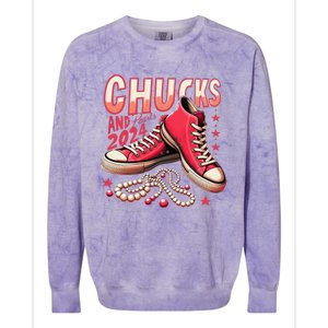 Chucks And Pearls 2024 President Election Day Kamala Harris Colorblast Crewneck Sweatshirt