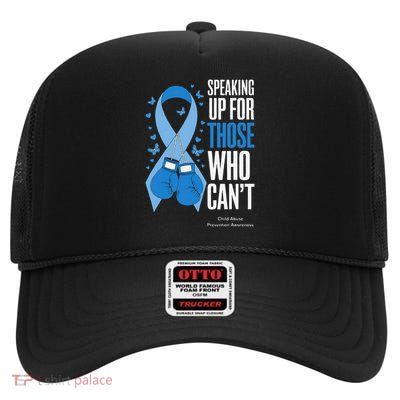 Child Abuse Prevention Awareness Boxing Gloves Blue Ribbon High Crown Mesh Back Trucker Hat