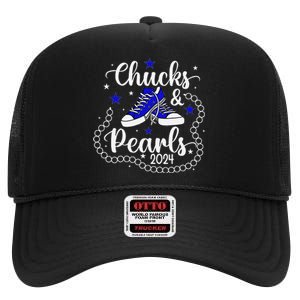 Chucks And Pearls Kamala Harris 2024 High Crown Mesh Back Trucker Hat