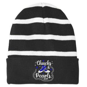 Chucks And Pearls Kamala Harris 2024 Striped Beanie with Solid Band