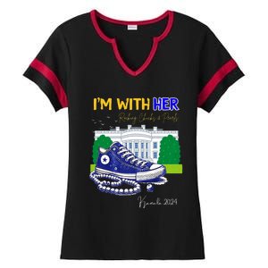 Chucks And Pearls IM With Her Kamala 2024 Ladies Halftime Notch Neck Tee