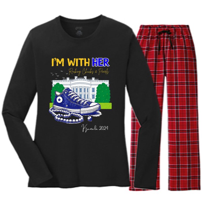 Chucks And Pearls IM With Her Kamala 2024 Women's Long Sleeve Flannel Pajama Set 