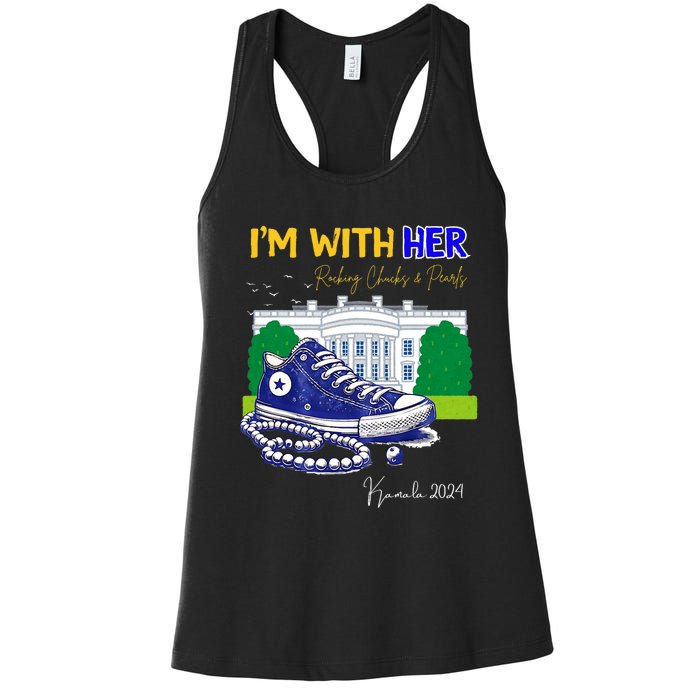 Chucks And Pearls IM With Her Kamala 2024 Women's Racerback Tank