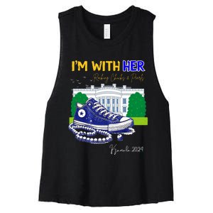 Chucks And Pearls IM With Her Kamala 2024 Women's Racerback Cropped Tank