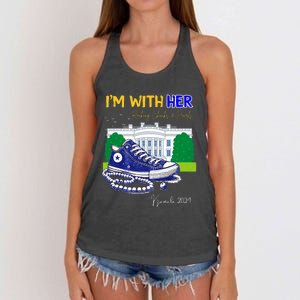 Chucks And Pearls IM With Her Kamala 2024 Women's Knotted Racerback Tank