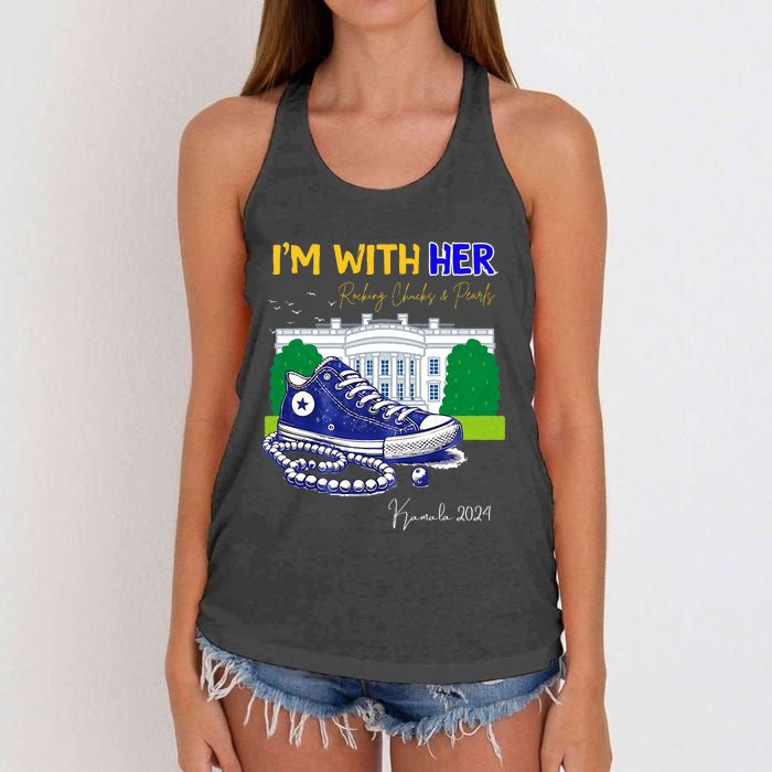 Chucks And Pearls IM With Her Kamala 2024 Women's Knotted Racerback Tank