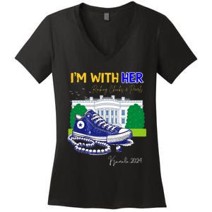 Chucks And Pearls IM With Her Kamala 2024 Women's V-Neck T-Shirt