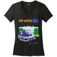 Chucks And Pearls IM With Her Kamala 2024 Women's V-Neck T-Shirt