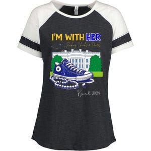 Chucks And Pearls IM With Her Kamala 2024 Enza Ladies Jersey Colorblock Tee