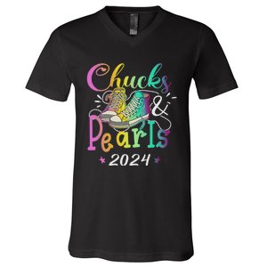 Chucks And Pearls IM With Her Kamala 2024 V-Neck T-Shirt