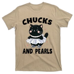 Chucks And Pearls Cute Black Cat Black History Proud Women T-Shirt