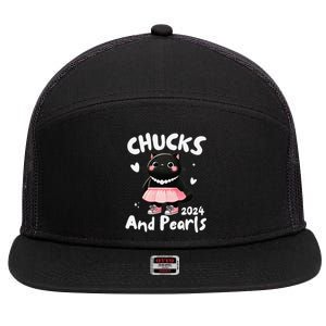 Chucks And Pearls Cute Black Cat Black History Proud Women 7 Panel Mesh Trucker Snapback Hat