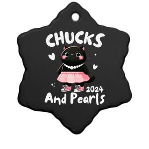 Chucks And Pearls Cute Black Cat Black History Proud Women Ceramic Star Ornament