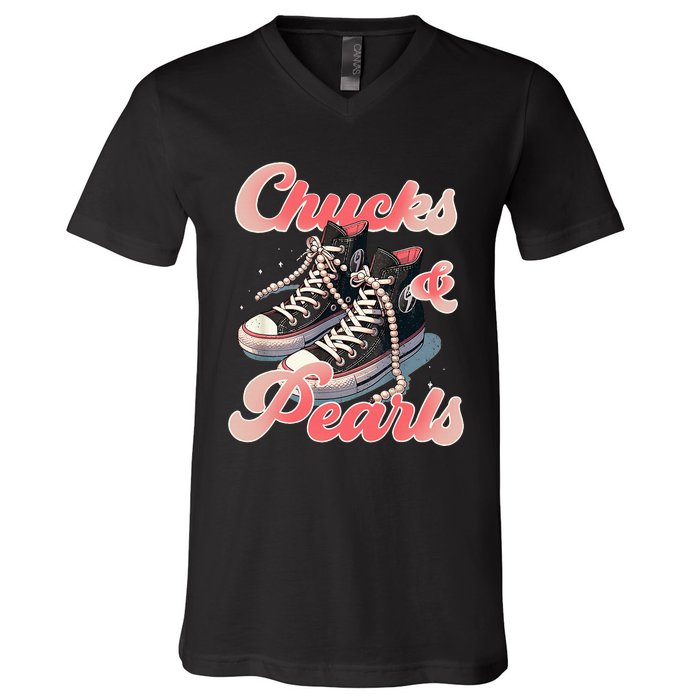 Chucks And Pearls IM With Her Kamala V-Neck T-Shirt