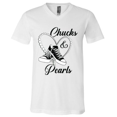 Chucks And Pearls 2024 Im With Her Kamala 2024 V-Neck T-Shirt