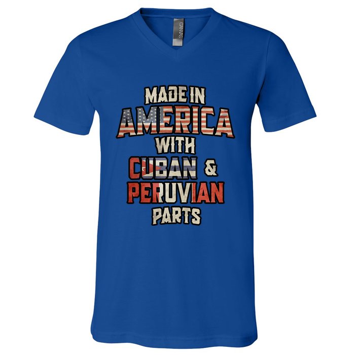 Cuban And Peruvian Made In America Mix Dna Heritage Vintage V-Neck T-Shirt