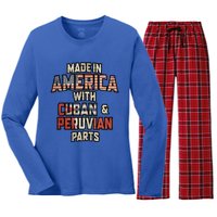 Cuban And Peruvian Made In America Mix Dna Heritage Vintage Women's Long Sleeve Flannel Pajama Set 