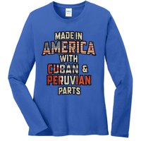 Cuban And Peruvian Made In America Mix Dna Heritage Vintage Ladies Long Sleeve Shirt