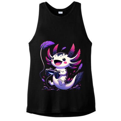 Cute Axolotl Playing Console Video Games Axolotl Gaming Ladies PosiCharge Tri-Blend Wicking Tank