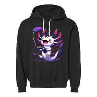 Cute Axolotl Playing Console Video Games Axolotl Gaming Garment-Dyed Fleece Hoodie