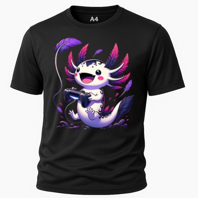 Cute Axolotl Playing Console Video Games Axolotl Gaming Performance Shirt