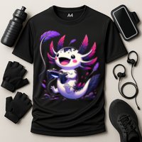 Cute Axolotl Playing Console Video Games Axolotl Gaming Performance Shirt