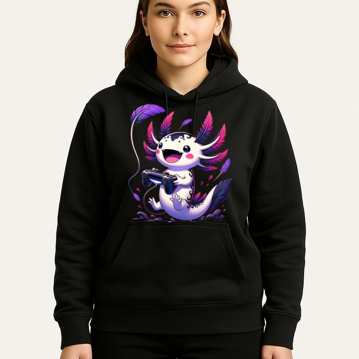 Cute Axolotl Playing Console Video Games Axolotl Gaming Hoodie