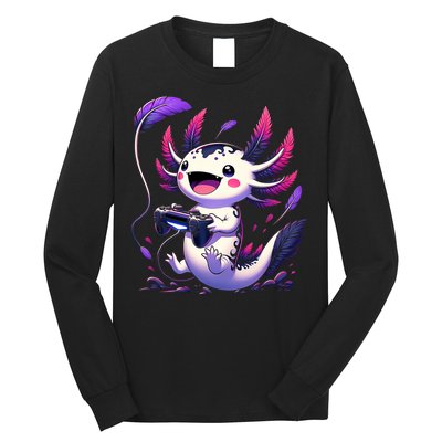 Cute Axolotl Playing Console Video Games Axolotl Gaming Long Sleeve Shirt