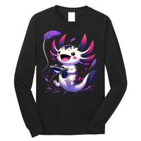 Cute Axolotl Playing Console Video Games Axolotl Gaming Long Sleeve Shirt