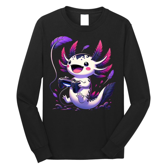 Cute Axolotl Playing Console Video Games Axolotl Gaming Long Sleeve Shirt