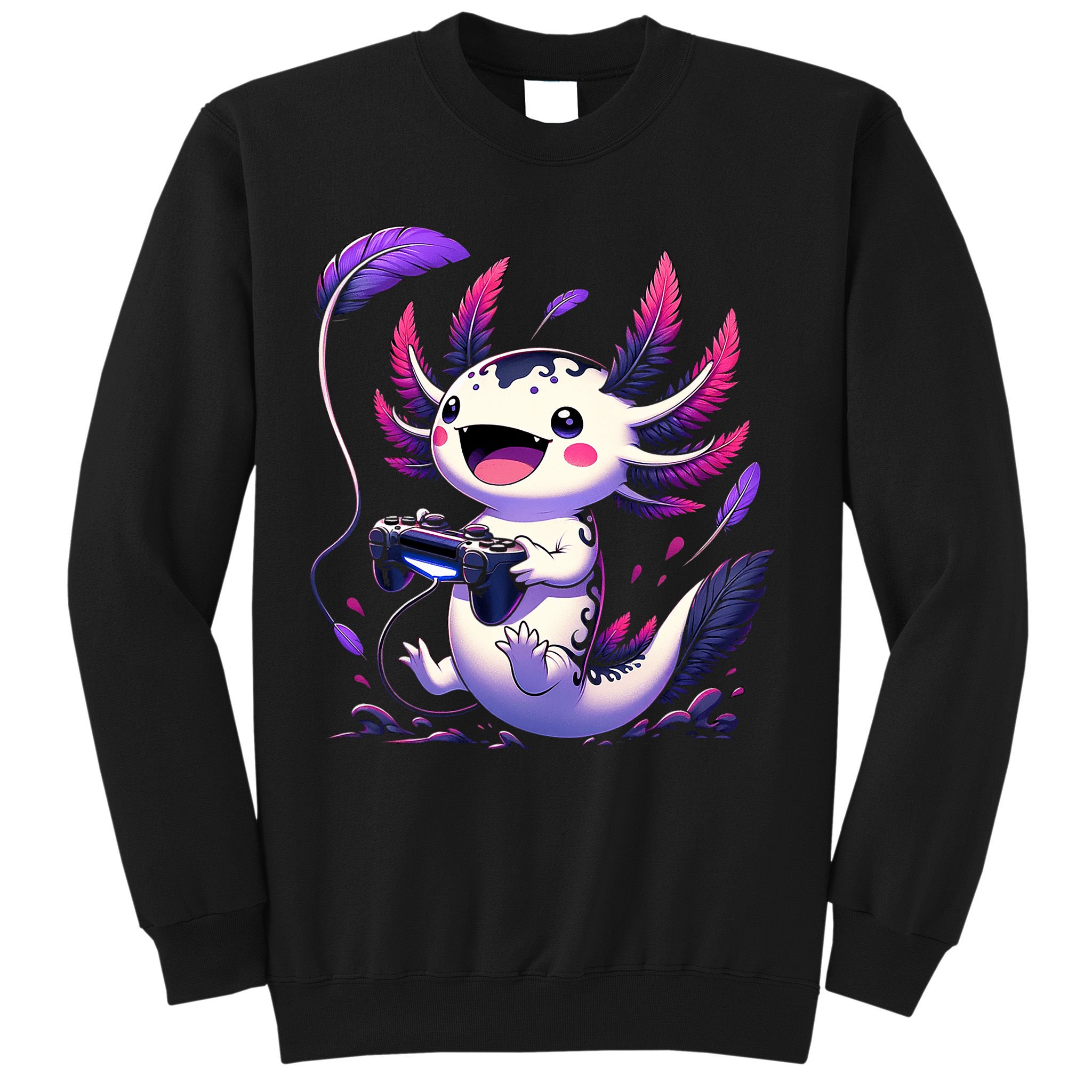 Cute Axolotl Playing Console Video Games Axolotl Gaming Sweatshirt