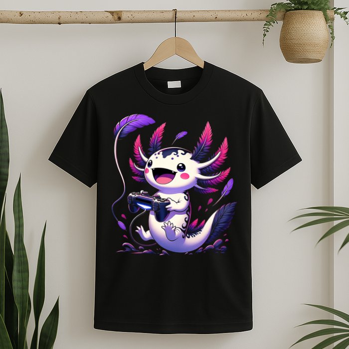 Cute Axolotl Playing Console Video Games Axolotl Gaming T-Shirt