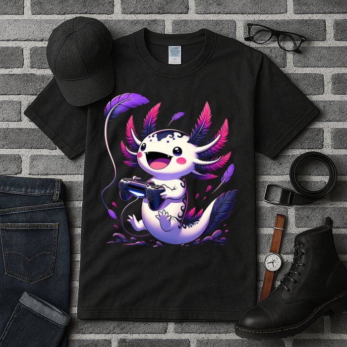 Cute Axolotl Playing Console Video Games Axolotl Gaming Tall T-Shirt
