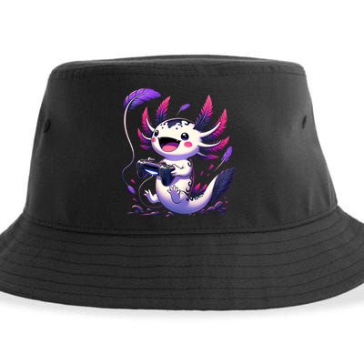 Cute Axolotl Playing Console Video Games Axolotl Gaming Sustainable Bucket Hat