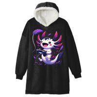 Cute Axolotl Playing Console Video Games Axolotl Gaming Hooded Wearable Blanket