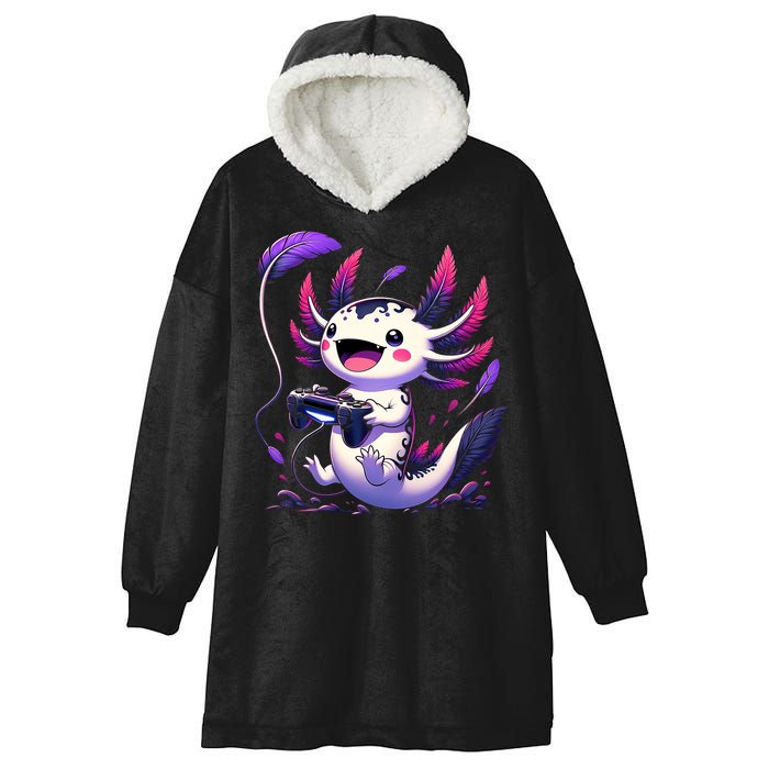 Cute Axolotl Playing Console Video Games Axolotl Gaming Hooded Wearable Blanket