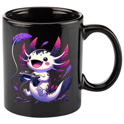 Cute Axolotl Playing Console Video Games Axolotl Gaming 11oz C Handle Ceramic Mug