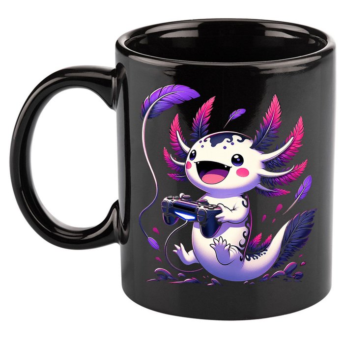 Cute Axolotl Playing Console Video Games Axolotl Gaming 11oz C Handle Ceramic Mug