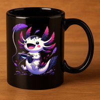 Cute Axolotl Playing Console Video Games Axolotl Gaming 11oz C Handle Ceramic Mug